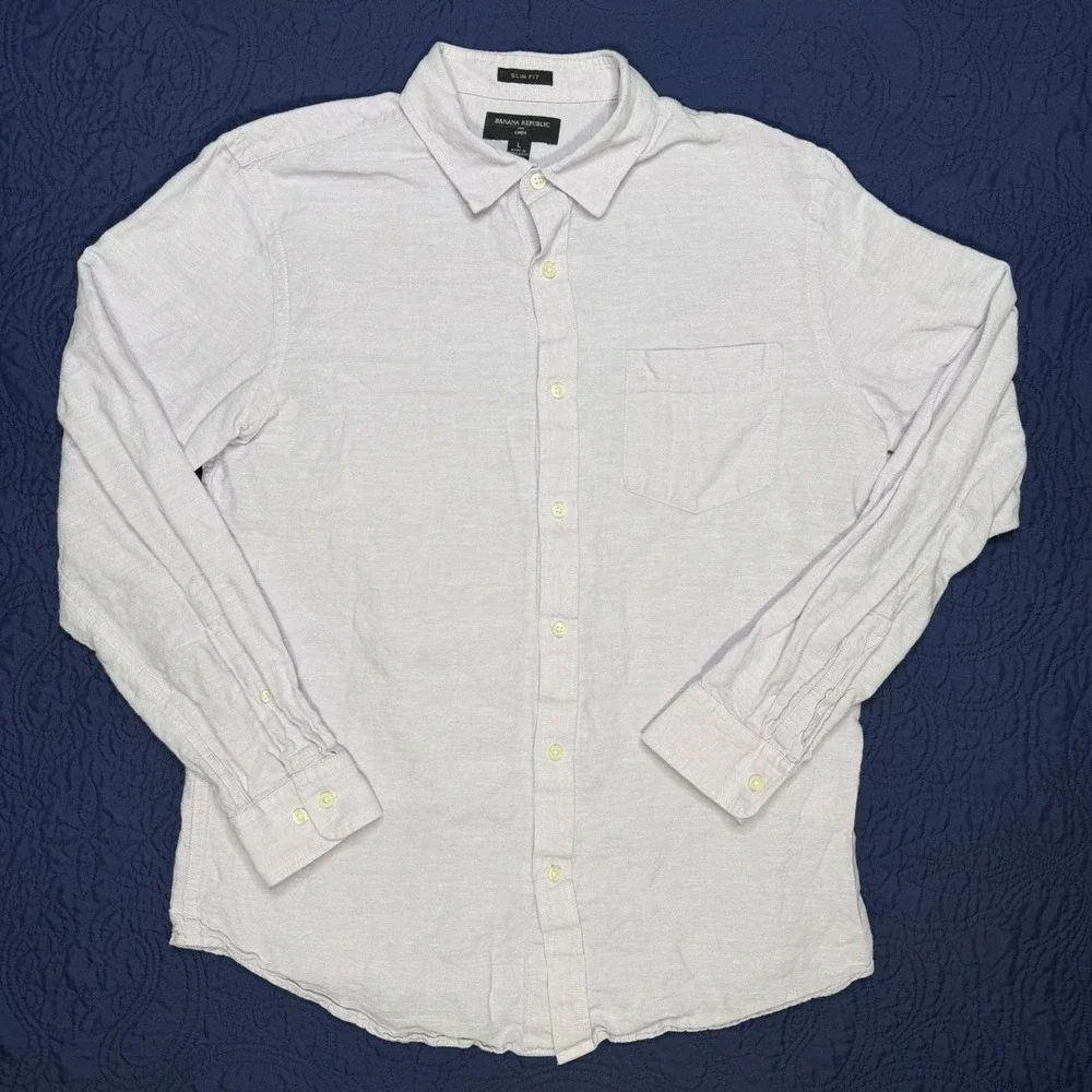 Banana Republic Linen Shirt Slim Fit Long Sleeve Lavender Purple Mens L Preppy